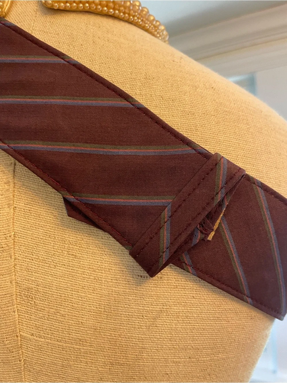 Vintage Twisted Knot Fabric Belt - Deep Burgundy with Subtle Stripes